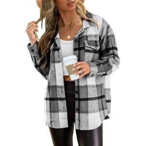 AMH Womens 24W Plaid Long Sleeve Button Up Shirt Jacket Oversized Shacket